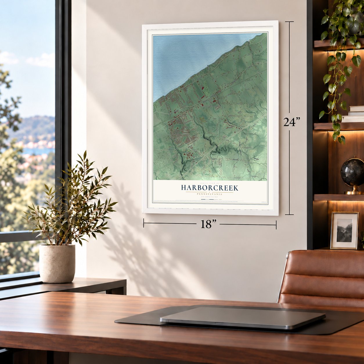 Harborcreek, Pennsylvania map, 18 x 24 inch print in a white frame in a home office