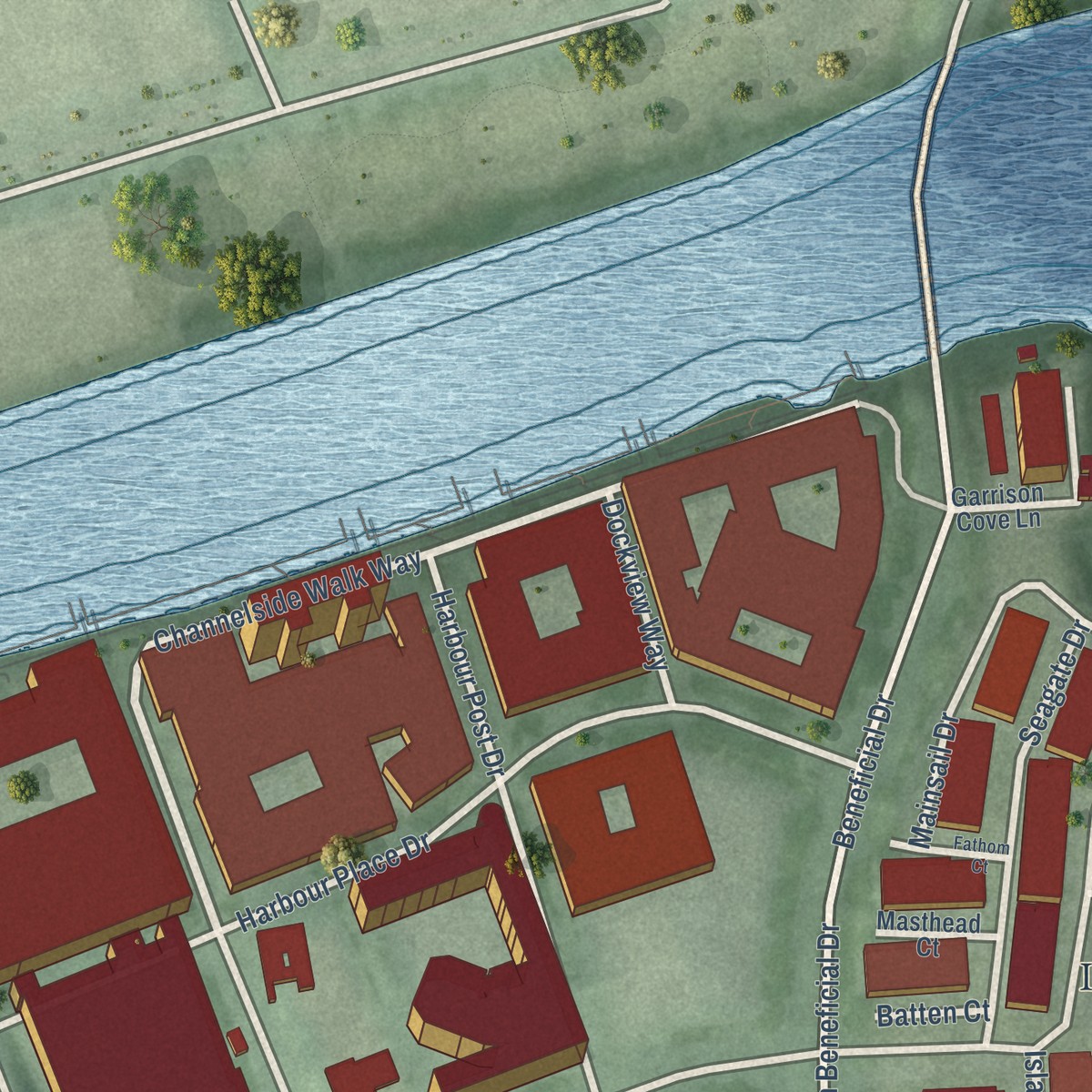 Second close-up of the map of Harbour Island, Florida print showing more streets and buildings