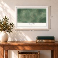 Harding, Minnesota map, 12 x 18 inch print in a white frame in an entryway