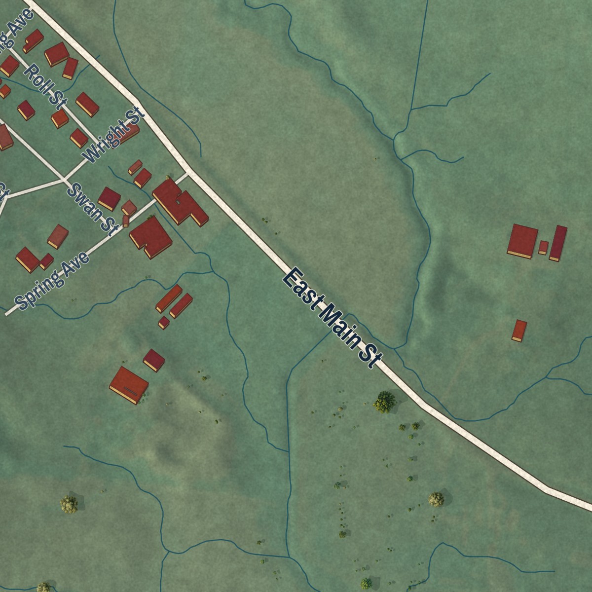 Second close-up of the map of Hardinsburg, Indiana print showing more streets and buildings