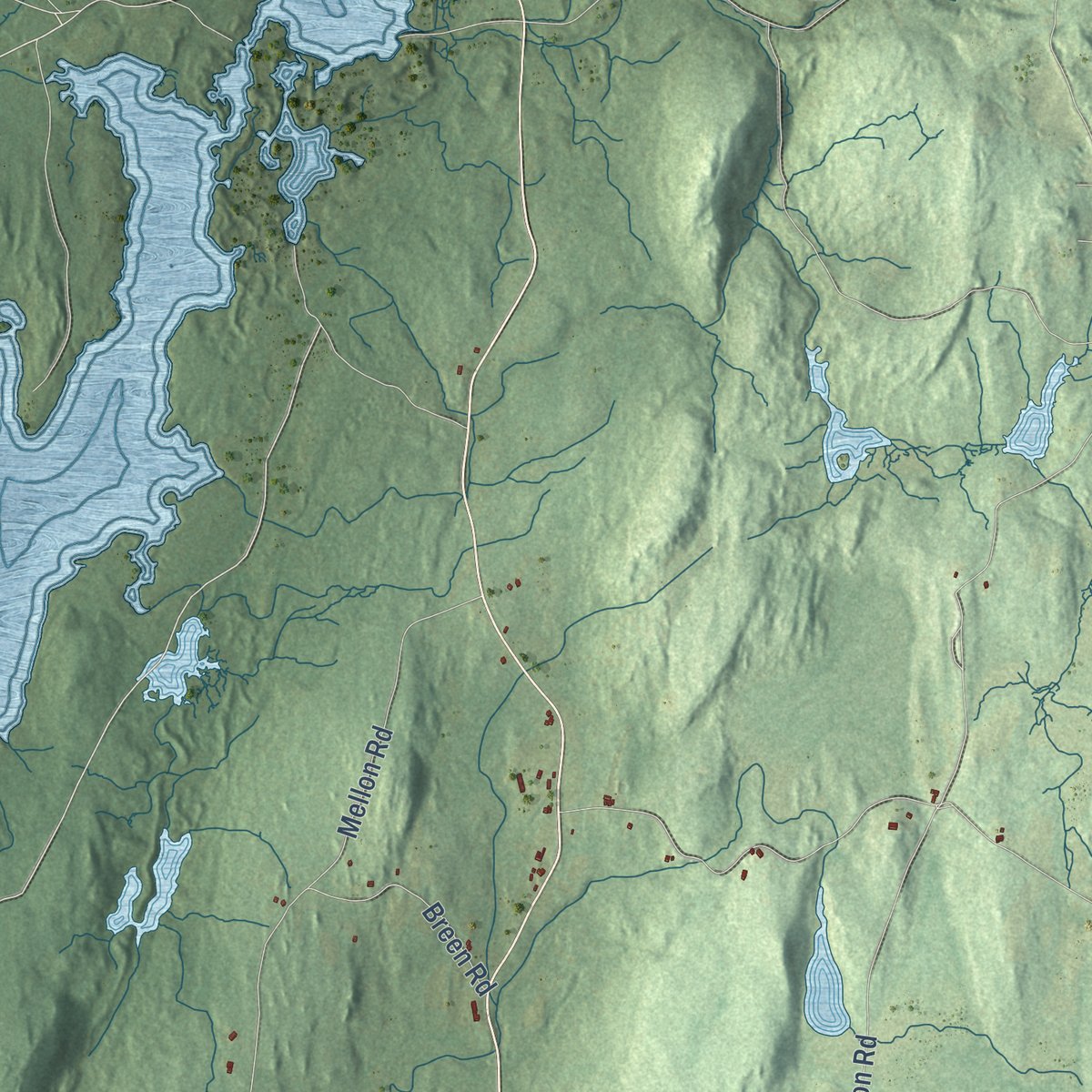 Second close-up of the map of Hardwick, Massachusetts print showing more streets and buildings