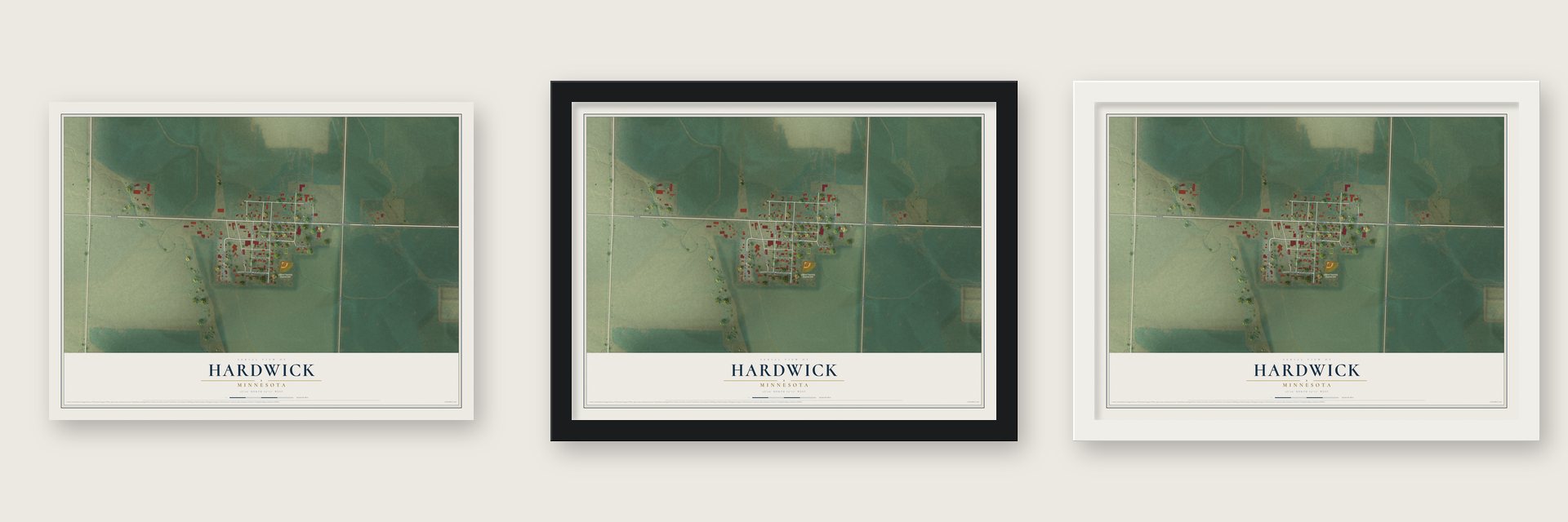 Hardwick, Minnesota map unframed, in a black wood frame and in a white wood frame