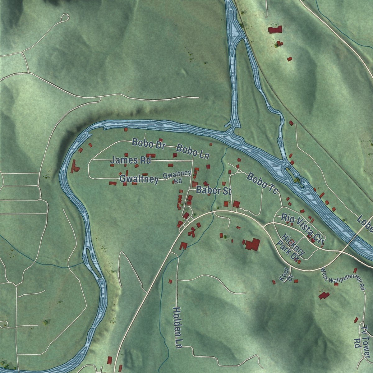 Second close-up of the map of Hardy, Arkansas print showing more streets and buildings