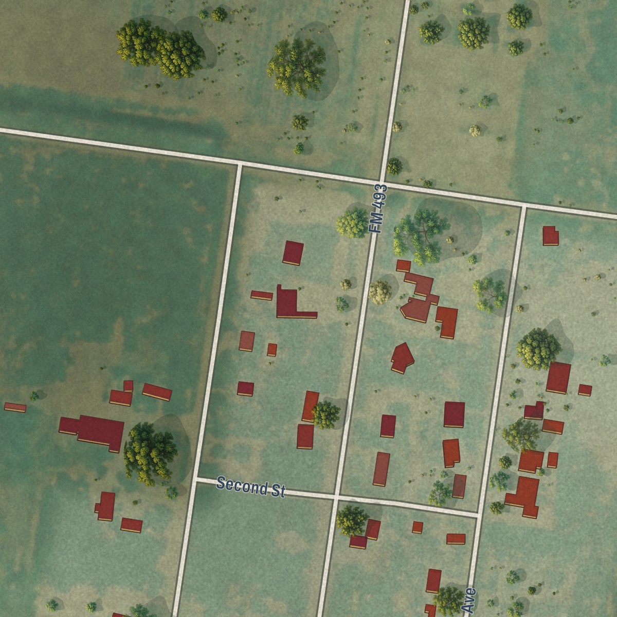 Second close-up of the map of Hargill, Texas print showing more streets and buildings