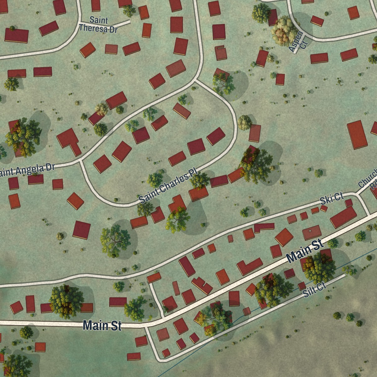 Second close-up of the map of Harleigh, Pennsylvania print showing more streets and buildings