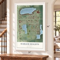Harlem Heights, Florida map, 24 x 36 inch print in a white frame by a staircase
