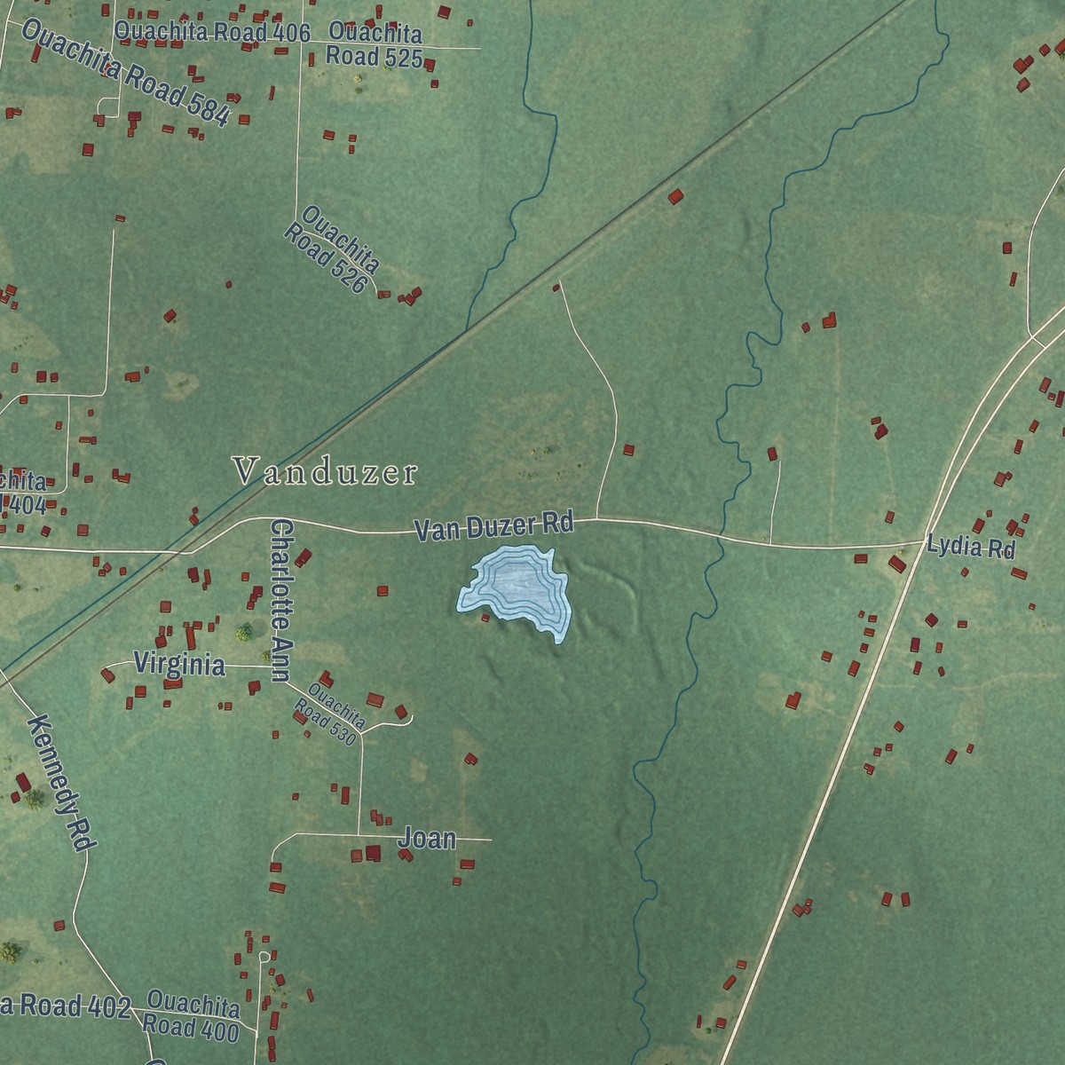Second close-up of the map of Harmony Grove, Arkansas print showing more streets and buildings