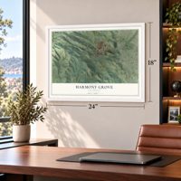Harmony Grove, California map, 18 x 24 inch print in a white frame in a home office