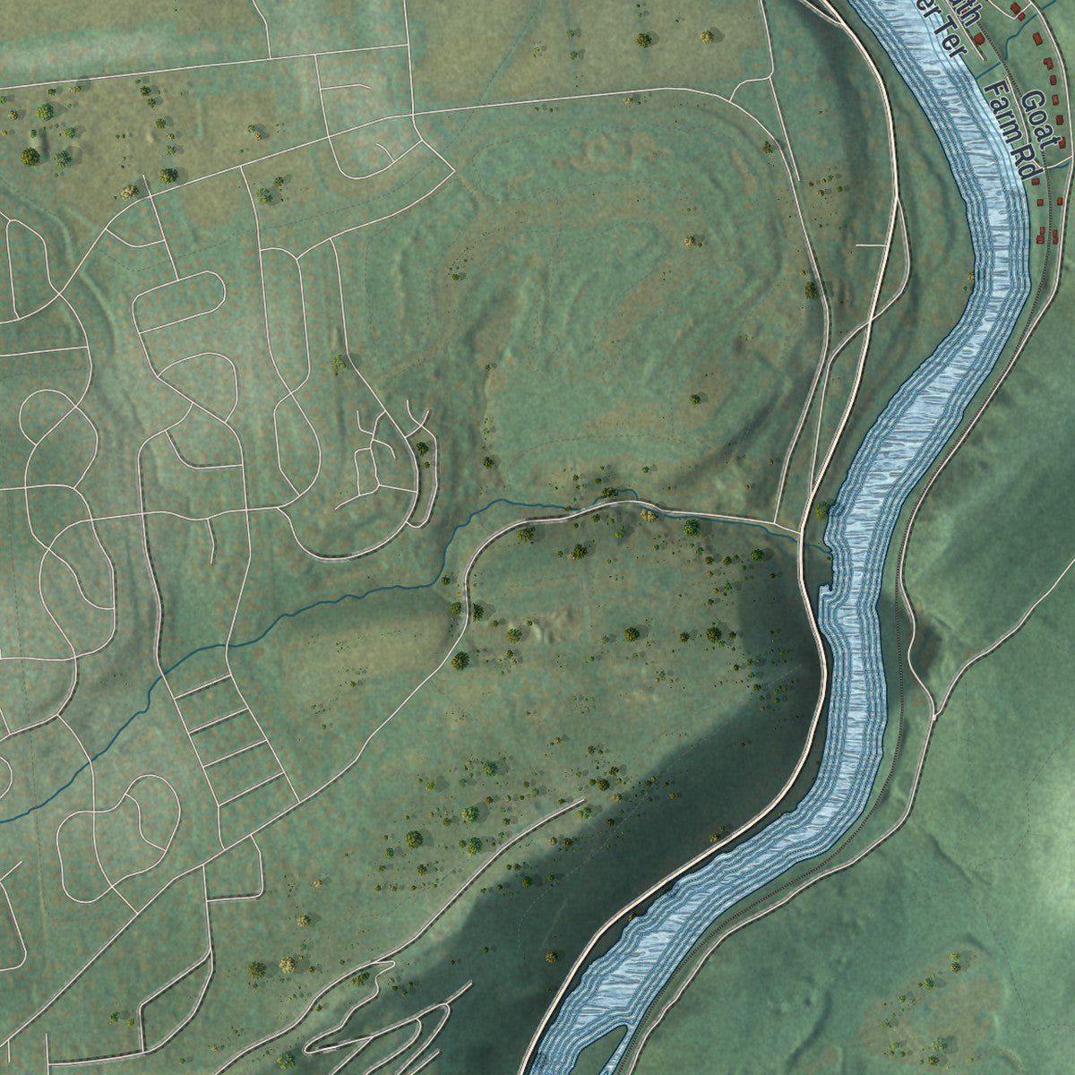 Second close-up of the map of Harmony, New Jersey print showing more streets and buildings