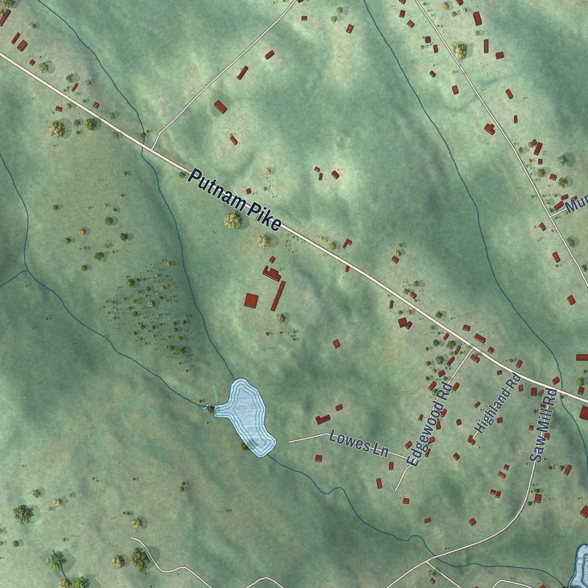 Second close-up of the map of Harmony, Rhode Island print showing more streets and buildings