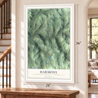 Harmony, Susquehanna County, Pennsylvania map, 24 x 36 inch print in a white frame by a staircase