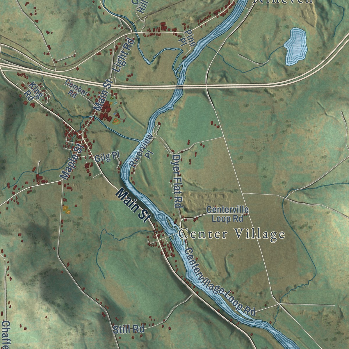 Second close-up of the map of Harpursville, New York print showing more streets and buildings
