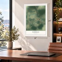 Harrells, North Carolina map, 18 x 24 inch print in a white frame in a home office