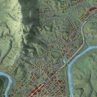 Second close-up of the map of Harriman, Tennessee print showing more streets and buildings