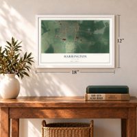 Harrington, Delaware map, 12 x 18 inch print in a white frame in an entryway