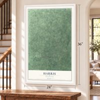 Harris, Michigan map, 24 x 36 inch print in a white frame by a staircase
