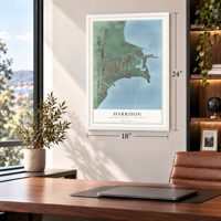 Harrison, Macomb County, Michigan map, 18 x 24 inch print in a white frame in a home office