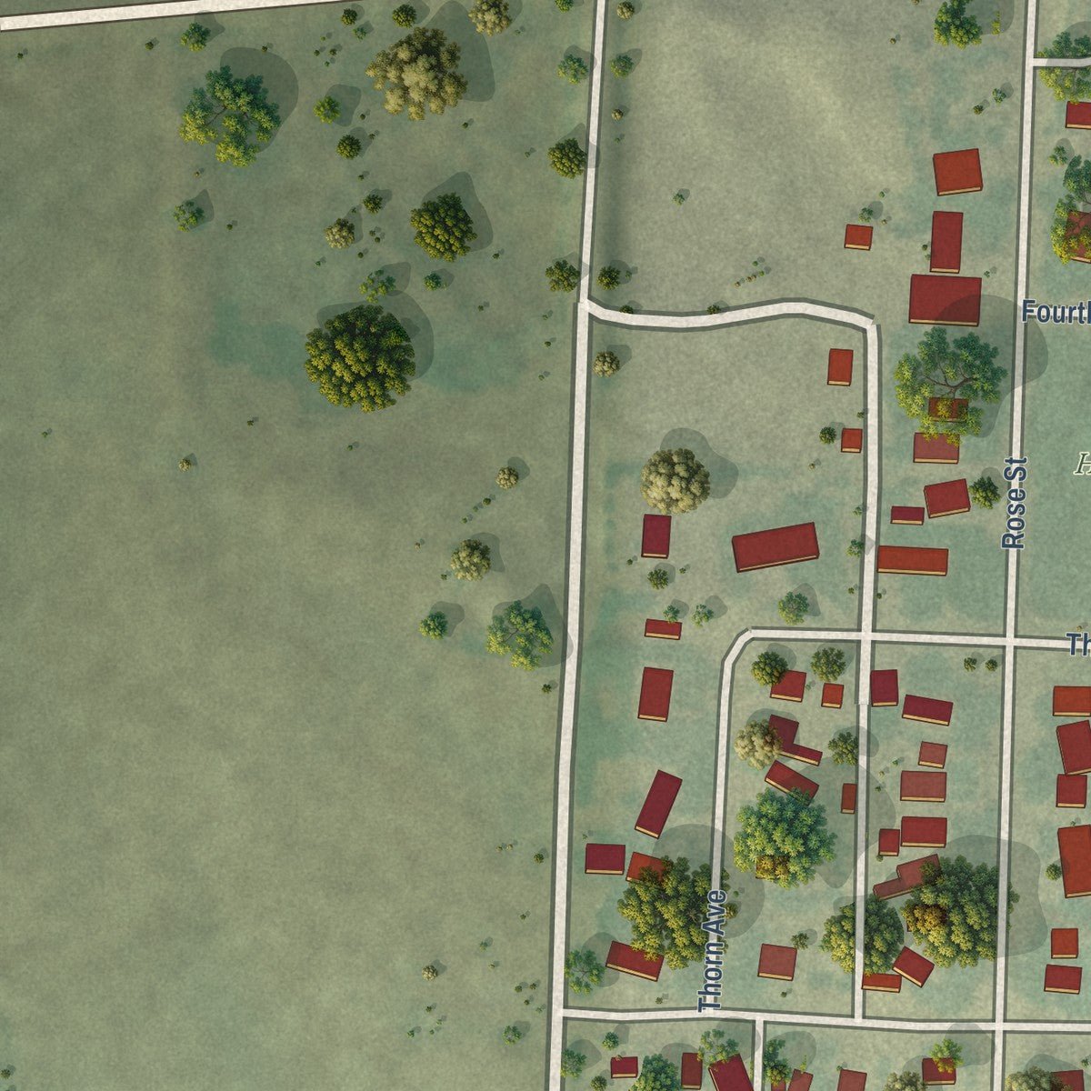 Second close-up of the map of Harrison, Nebraska print showing more streets and buildings