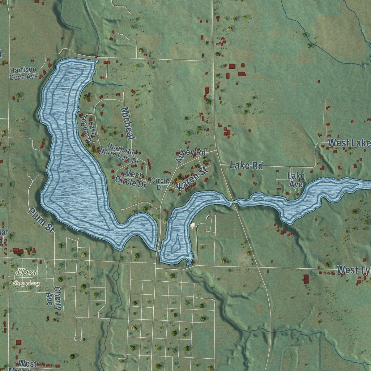 Second close-up of the map of Hart, Oceana County, Michigan print showing more streets and buildings