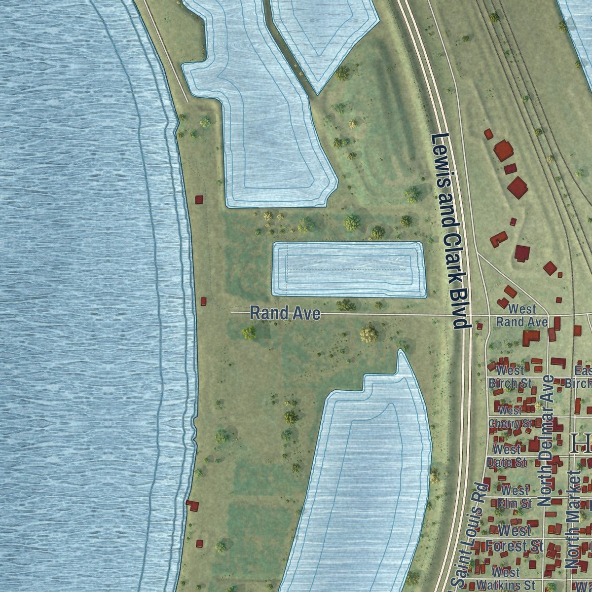 Second close-up of the map of Hartford, Illinois print showing more streets and buildings