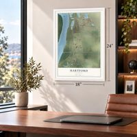 Hartford, Illinois map, 18 x 24 inch print in a white frame in a home office