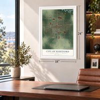 Hartford, Michigan map, 18 x 24 inch print in a white frame in a home office
