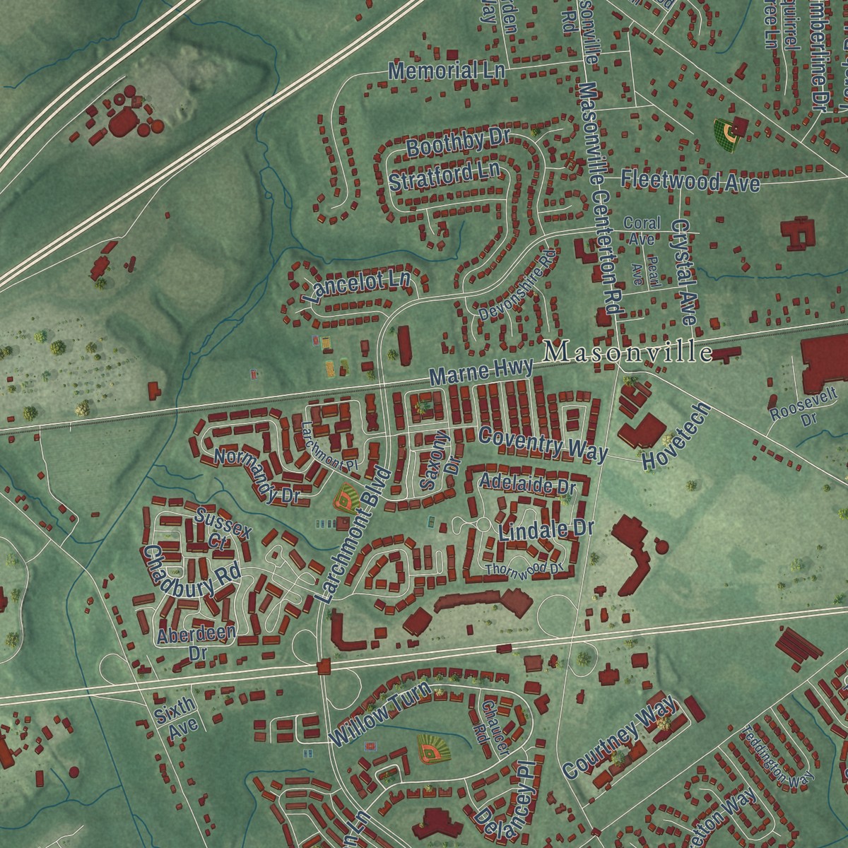 Second close-up of the map of Hartford, New Jersey print showing more streets and buildings