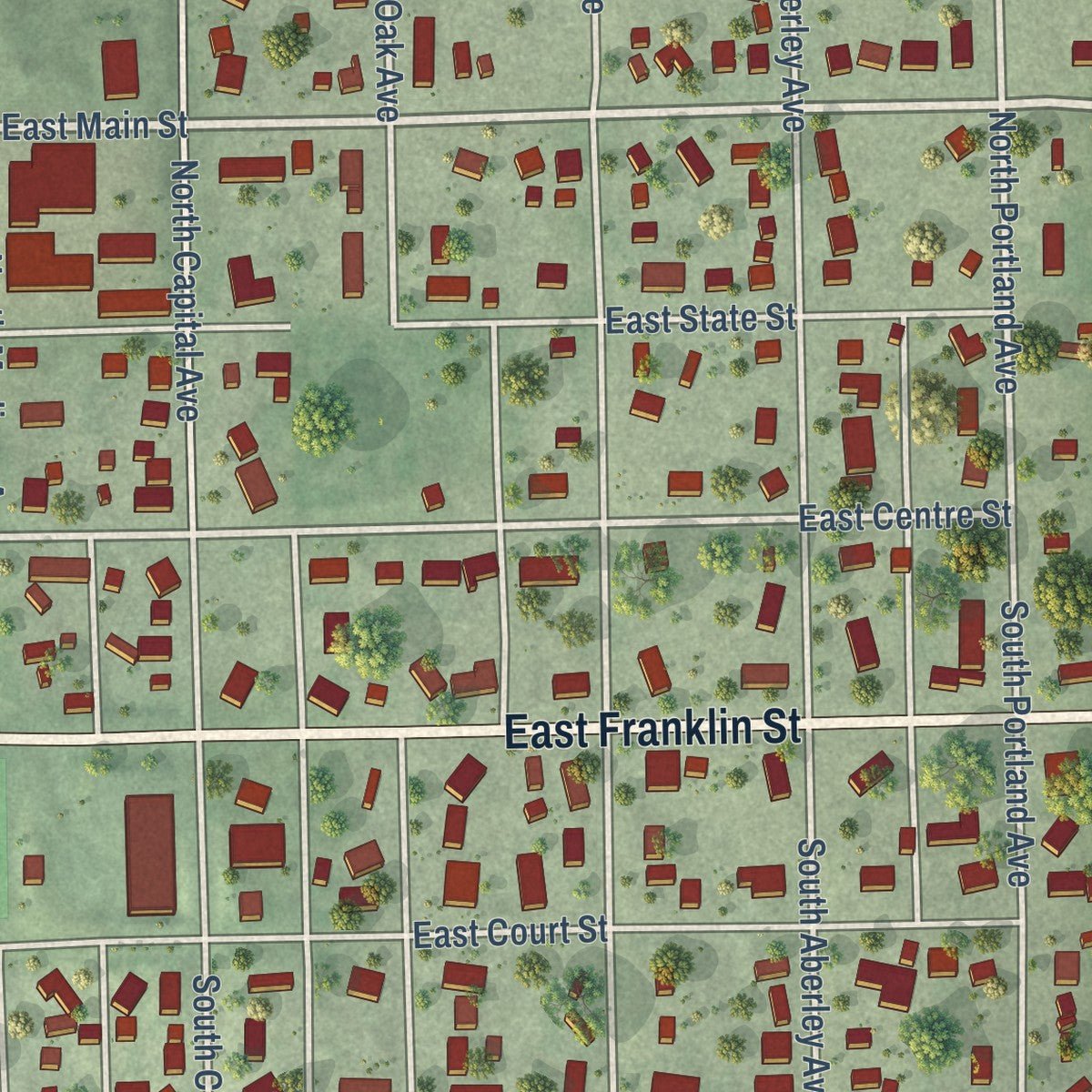 Second close-up of the map of Hartington, Nebraska print showing more streets and buildings