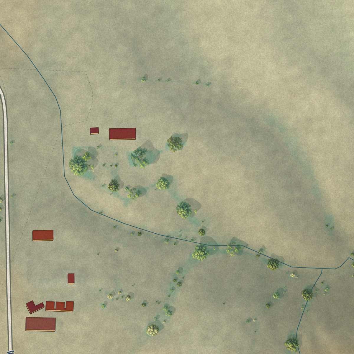 Second close-up of the map of Hartland Colony, Montana print showing more streets and buildings