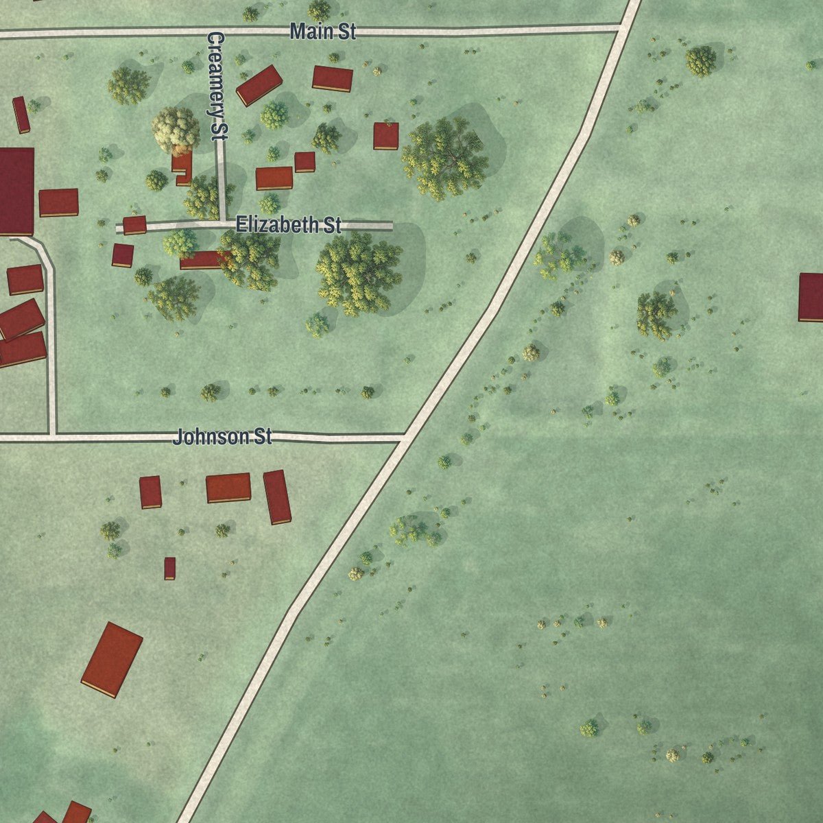 Second close-up of the map of Hartland, Minnesota print showing more streets and buildings