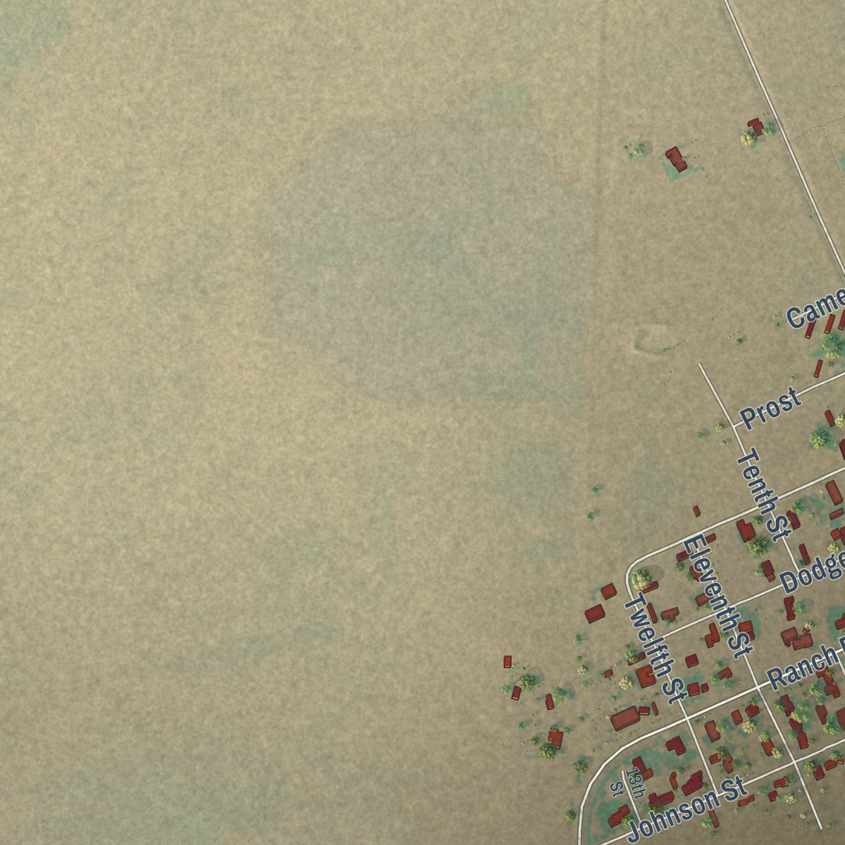 Second close-up of the map of Hartley, Texas print showing more streets and buildings