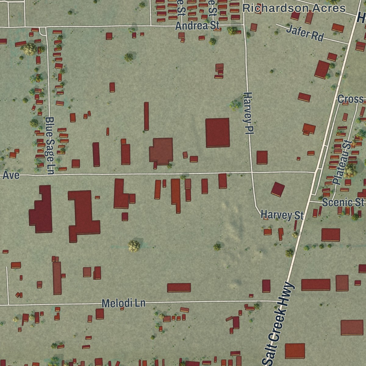 Second close-up of the map of Hartrandt, Wyoming print showing more streets and buildings