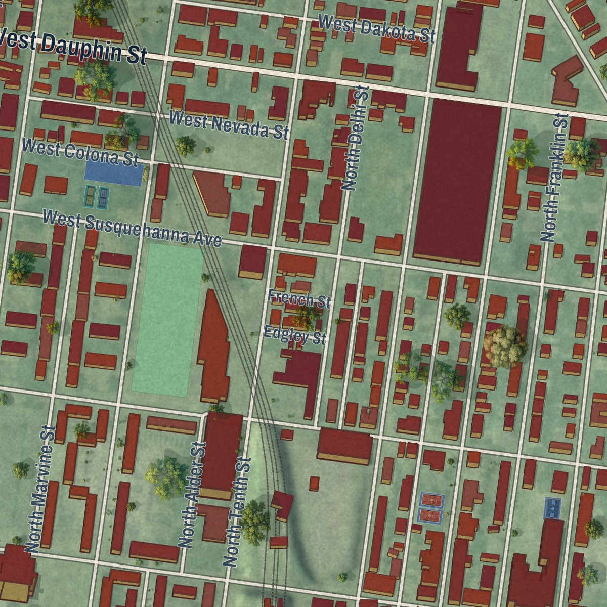 Second close-up of the map of Hartranft, Pennsylvania print showing more streets and buildings