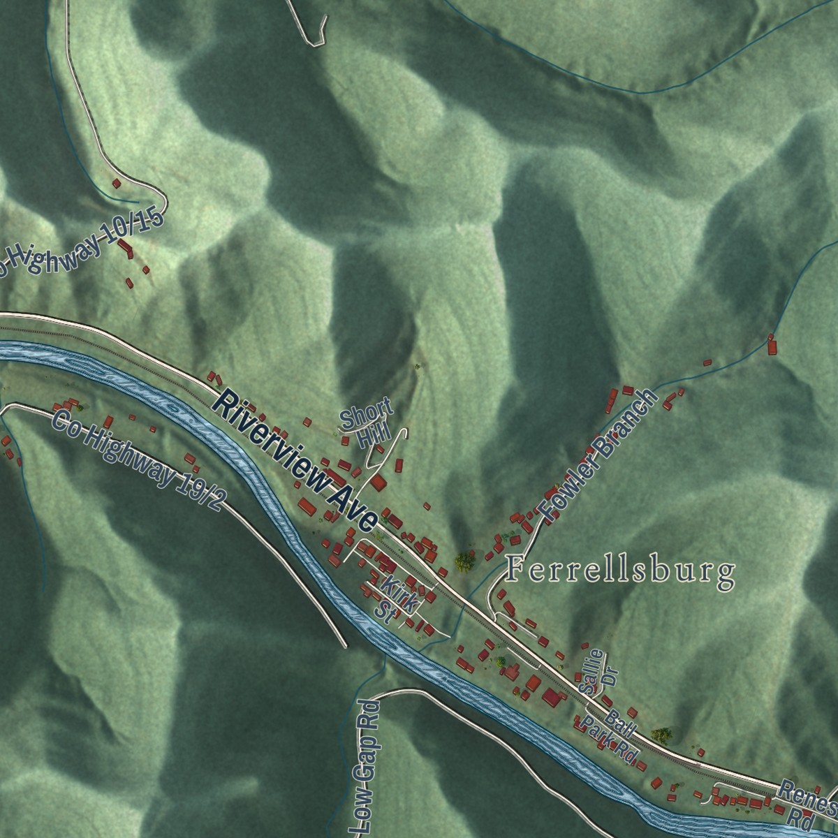 Second close-up of the map of Harts, West Virginia print showing more streets and buildings