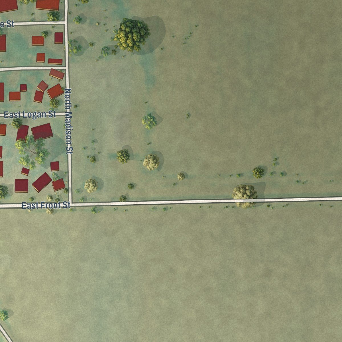 Second close-up of the map of Hartsburg, Illinois print showing more streets and buildings