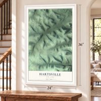 Hartsville, New York map, 24 x 36 inch print in a white frame by a staircase