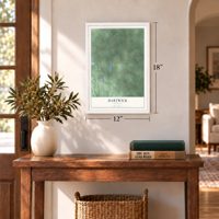 Hartwick, Michigan map, 12 x 18 inch print in a white frame in an entryway
