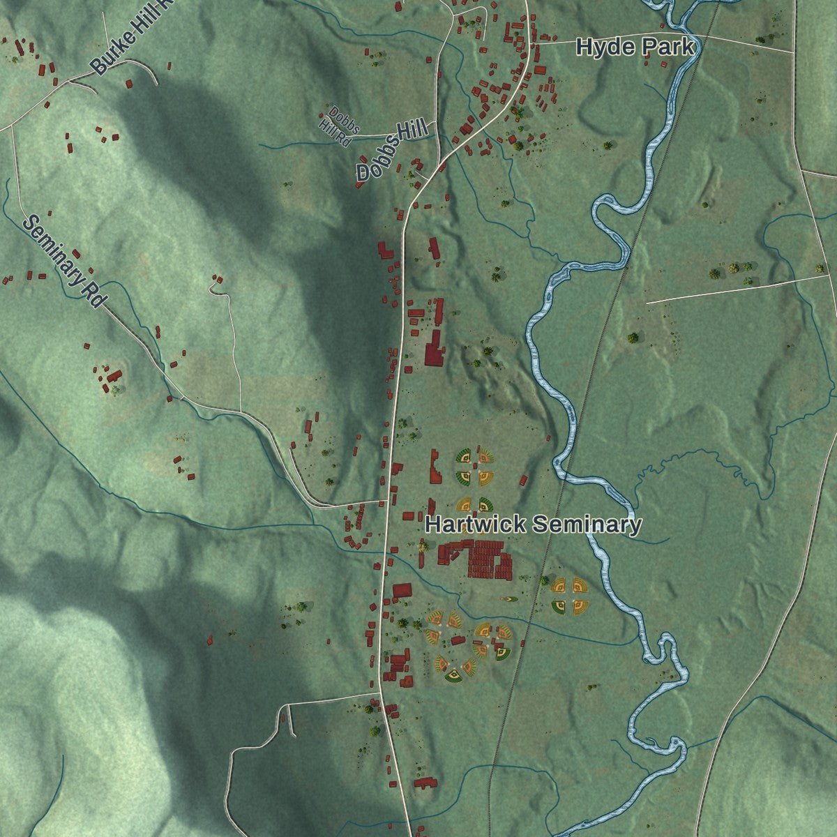 Second close-up of the map of Hartwick, New York print showing more streets and buildings
