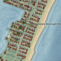 Second close-up of the map of Harvey Cedars, New Jersey print showing more streets and buildings