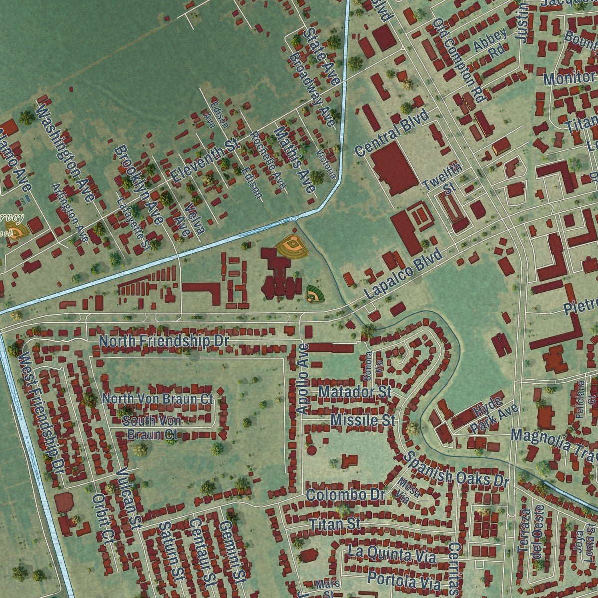 Second close-up of the map of Harvey, Louisiana print showing more streets and buildings