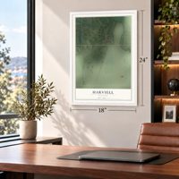 Harviell, Missouri map, 18 x 24 inch print in a white frame in a home office