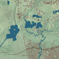 Close-up of the map of Harwich, Massachusetts print showing terrain and local geography