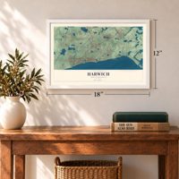 Harwich, Massachusetts map, 12 x 18 inch print in a white frame in an entryway