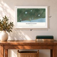 Harwich Port, Massachusetts map, 12 x 18 inch print in a white frame in an entryway
