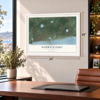 Harwich Port, Massachusetts map, 18 x 24 inch print in a white frame in a home office