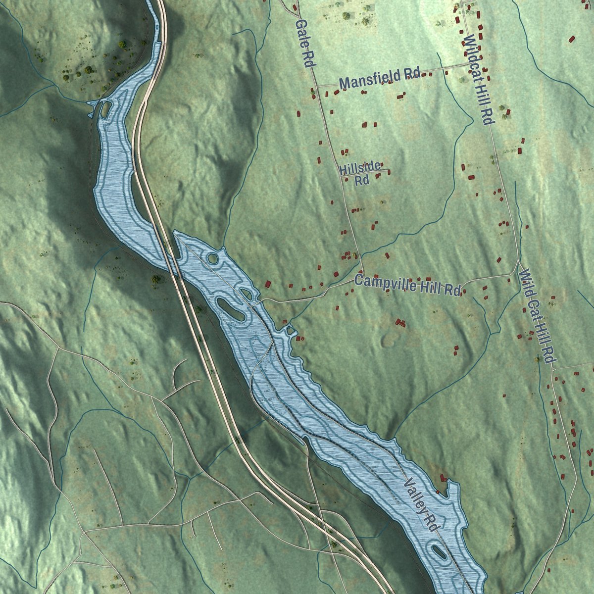 Second close-up of the map of Harwinton, Connecticut print showing more streets and buildings