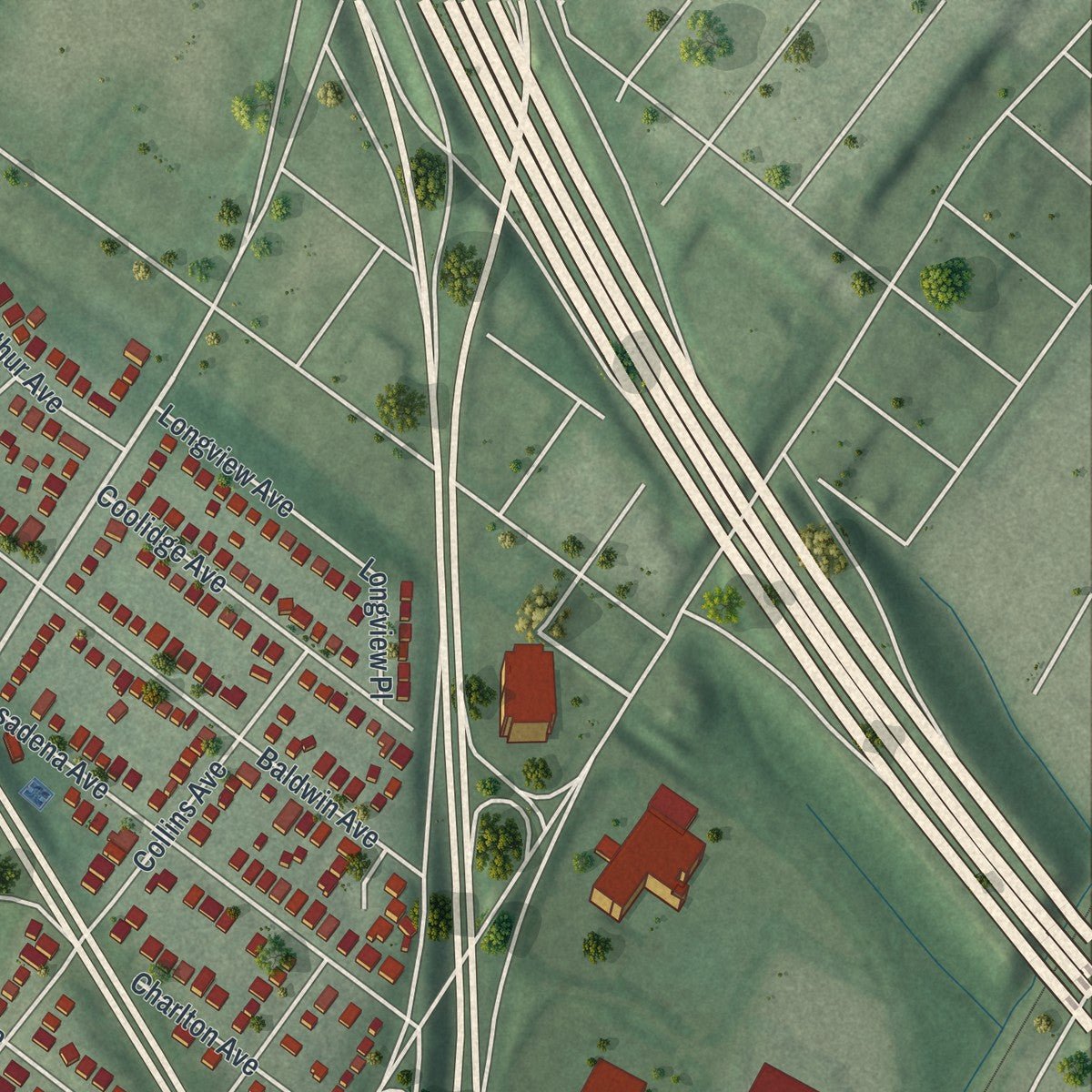 Second close-up of the map of Hasbrouck Heights, New Jersey print showing more streets and buildings