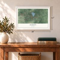 Haslett, Michigan map, 12 x 18 inch print in a white frame in an entryway