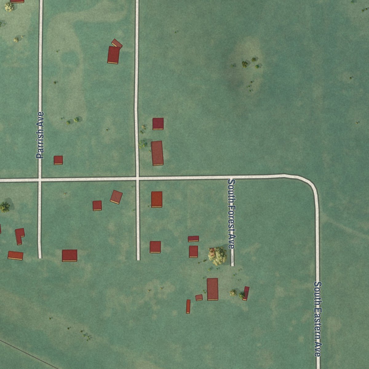 Second close-up of the map of Hastings, Oklahoma print showing more streets and buildings