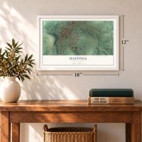 Hastings, Pennsylvania map, 12 x 18 inch print in a white frame in an entryway